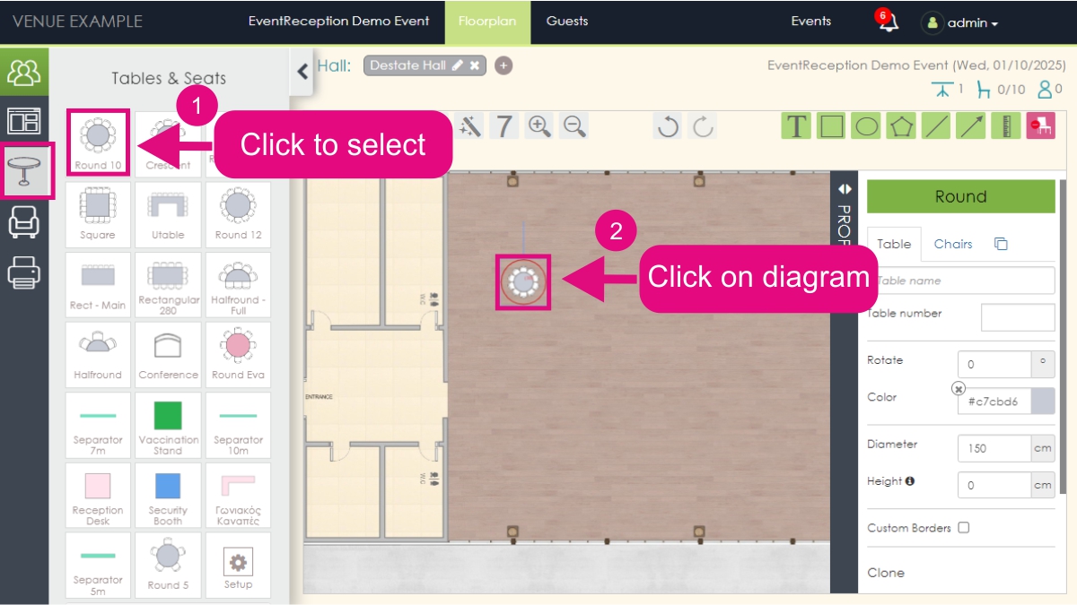 How I place tables and objects in the floor plan diagram |EventReception Online Event Software