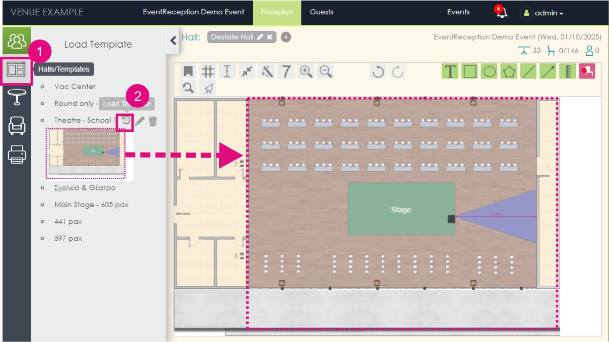  How I load a ready-made event diagram setup from my templates | EventReception Online Event Software