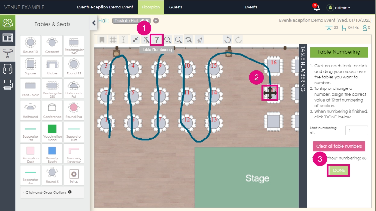 How I number tables | EventReception Online Event Software